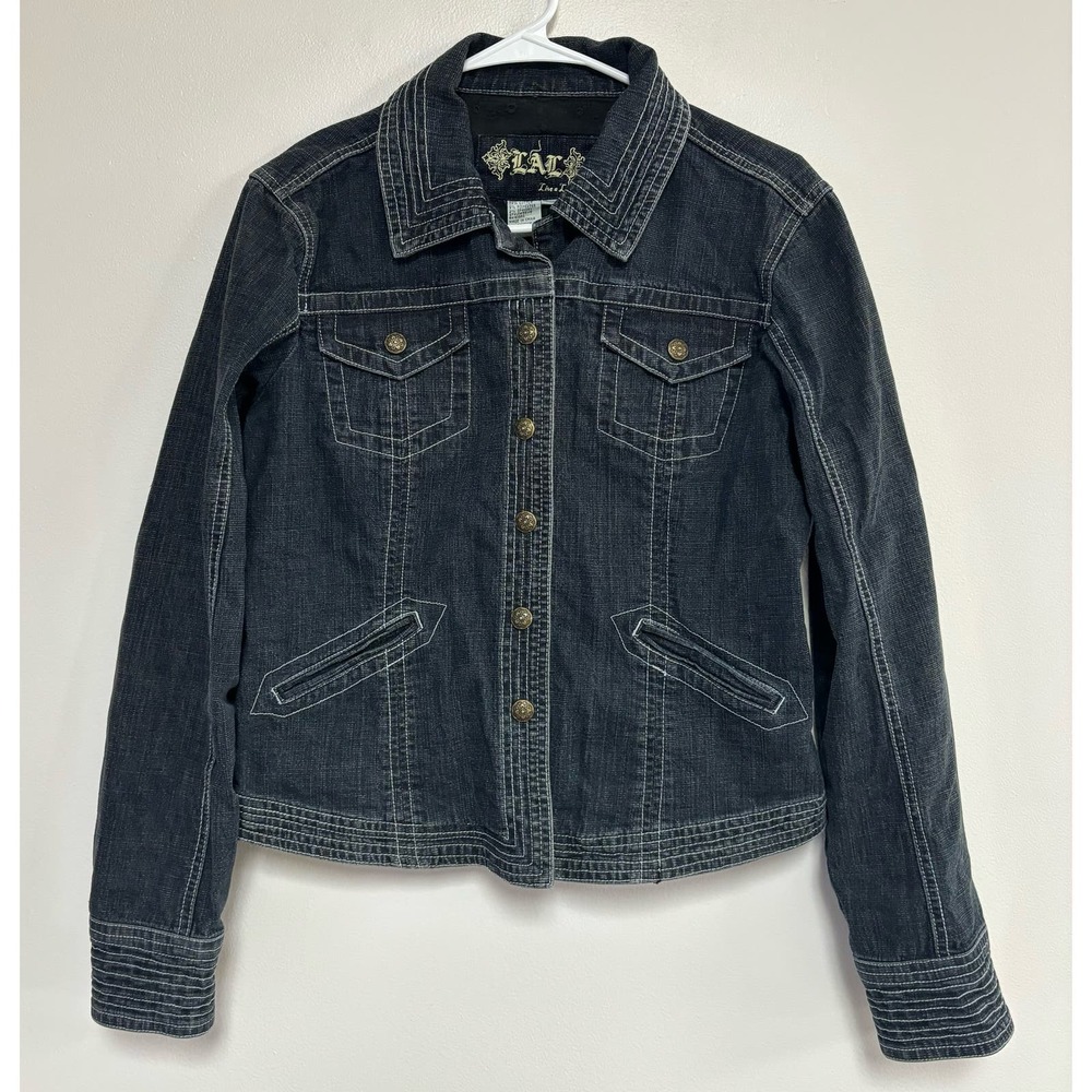 LAL Live A Little button down long sleeve dark wash denim jacket M
